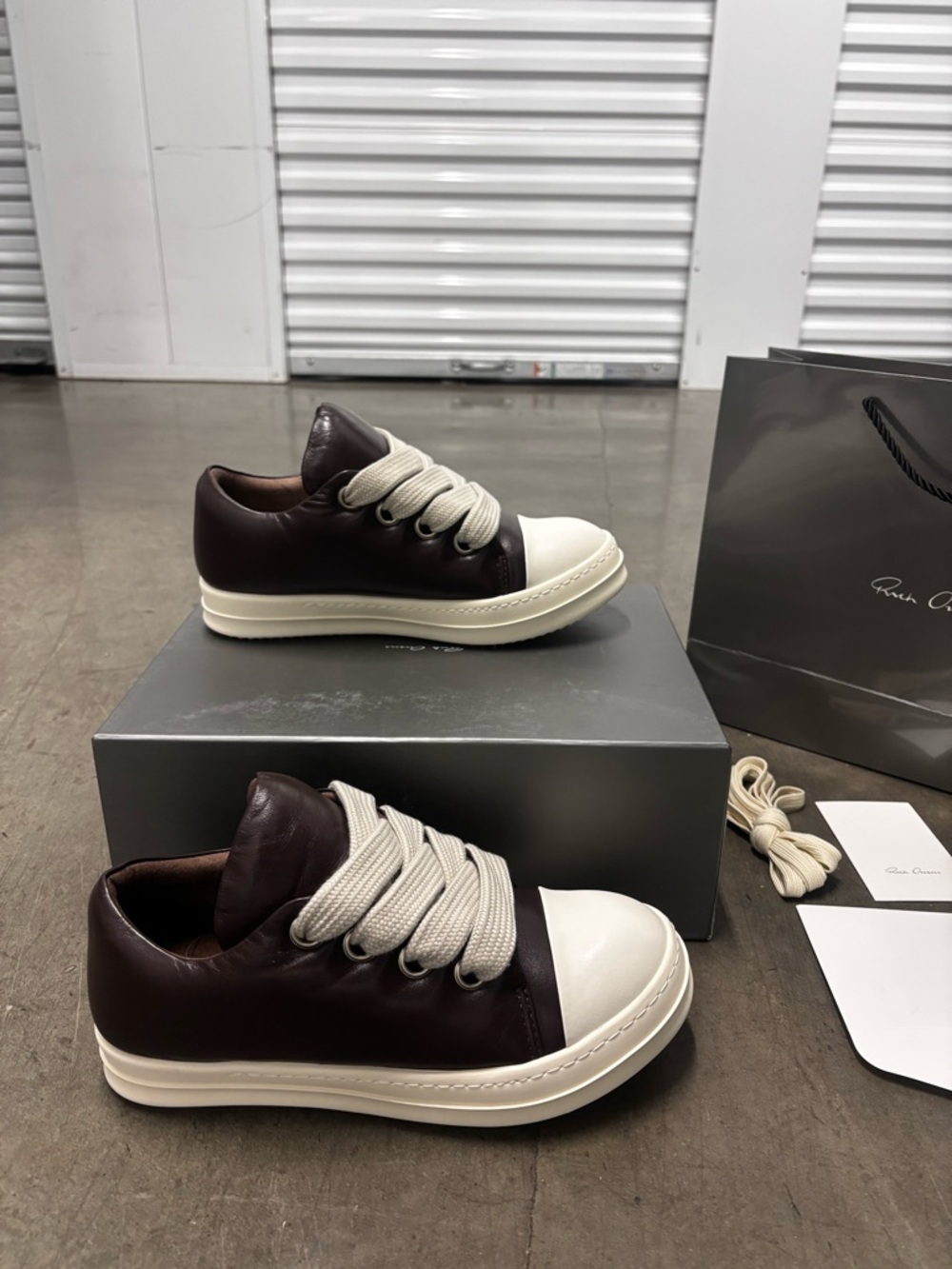 Rick Owens Brown and White Leather Sneakers - Picture 3 of 6